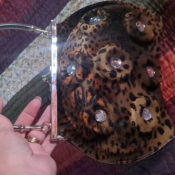 ANEMONE* lady octopus velvet leopard molded bag w silvertone hardware snap top - Picture 4 of 15